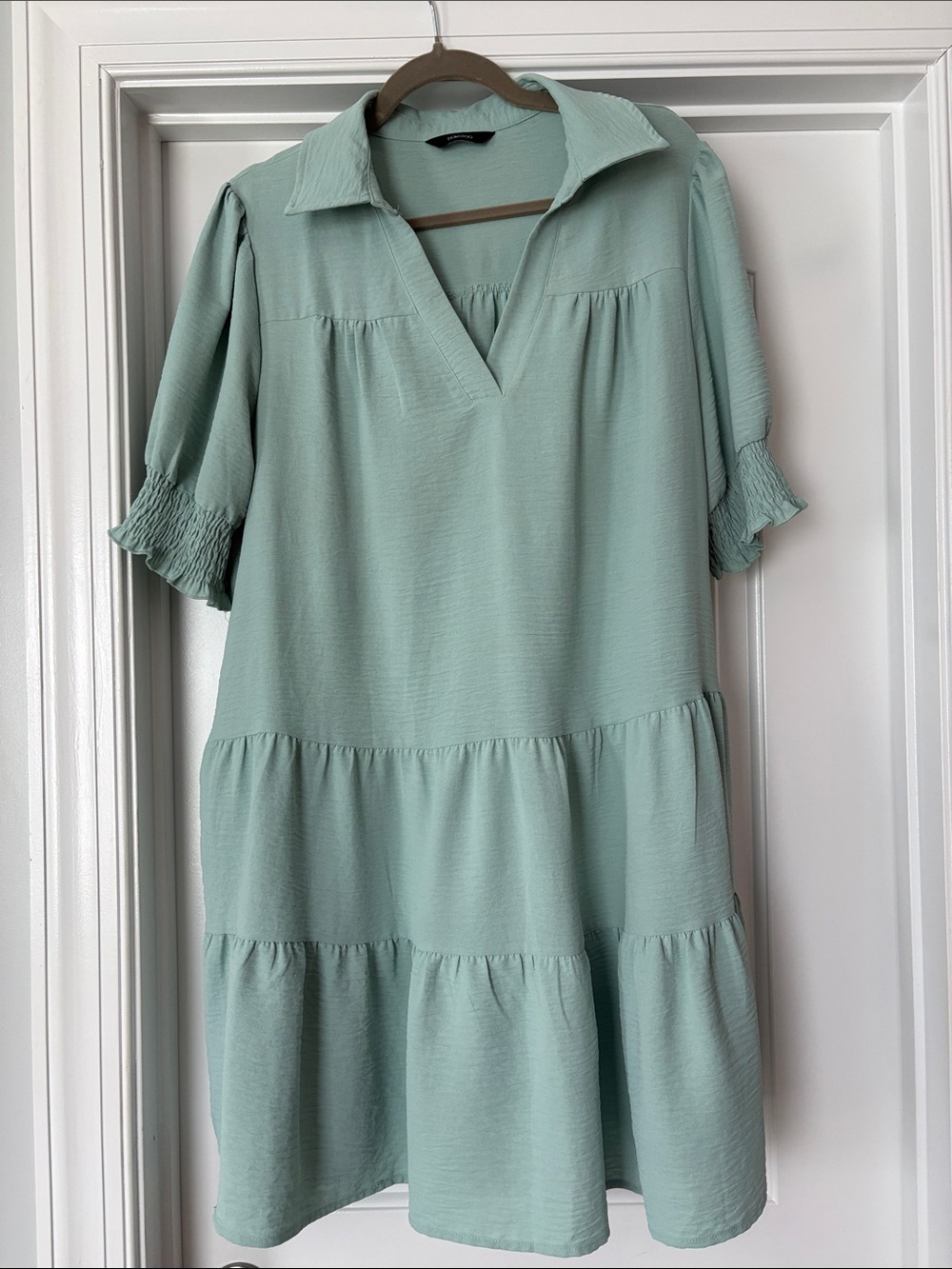 Tiered Collared Midi Dress in Sage Green - Women